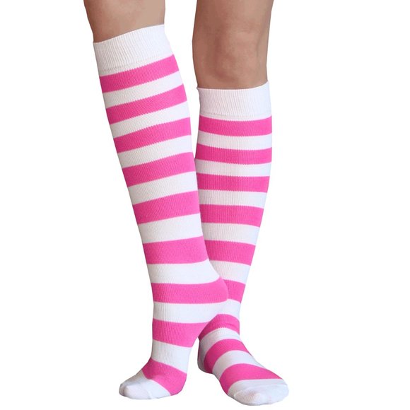 White/Neon Pink Striped Socks - Picture 1 of 1